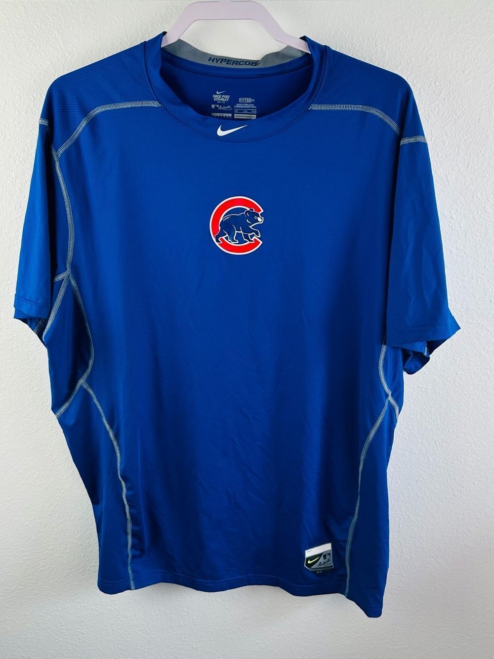 Nike Pro Combat Chicago Cubs MLB Blue Fitted Center Athletic Shirt Mens Size XXL